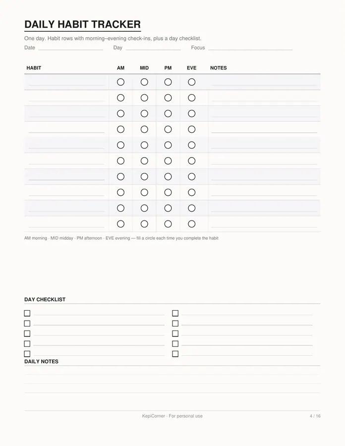 Habit Tracker printable – page 4 of 16, rendered from Habit-Tracker-Pack.pdf