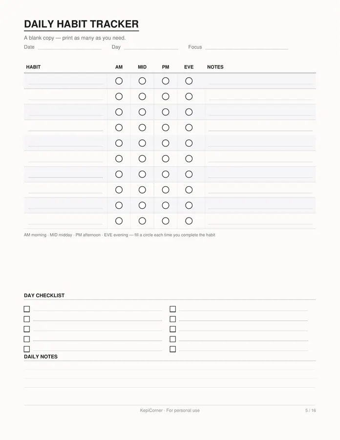 Habit Tracker printable – page 5 of 16, rendered from Habit-Tracker-Pack.pdf