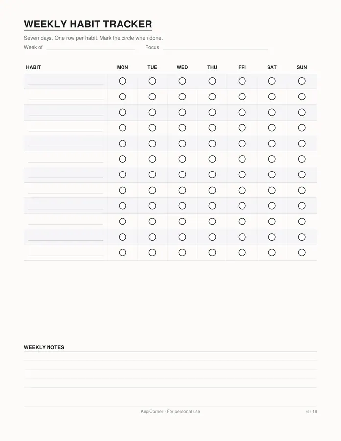Habit Tracker printable – page 6 of 16, rendered from Habit-Tracker-Pack.pdf