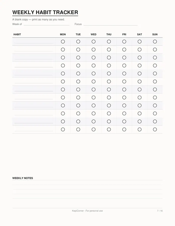 Habit Tracker printable – page 7 of 16, rendered from Habit-Tracker-Pack.pdf