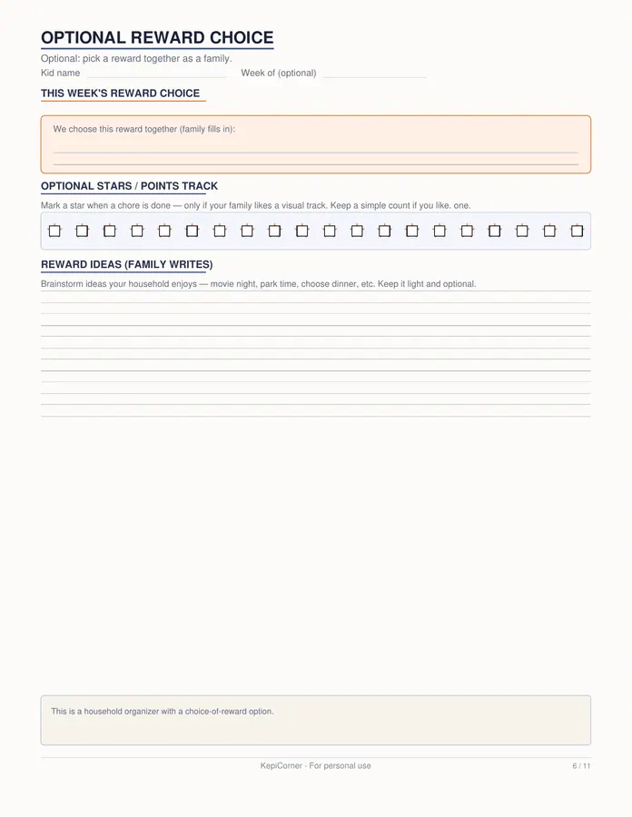 Kids Chore Chart printable – page 6 of 11, rendered from Kids-Chore-Chart-Pack-Letter.pdf