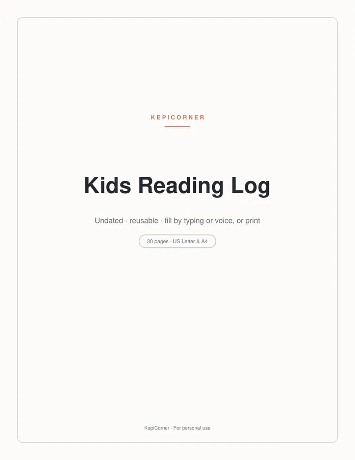 Kids Reading Log printable – page 1 of 30, rendered from Kids-Reading-Log-Book-Tracker-Letter.pdf