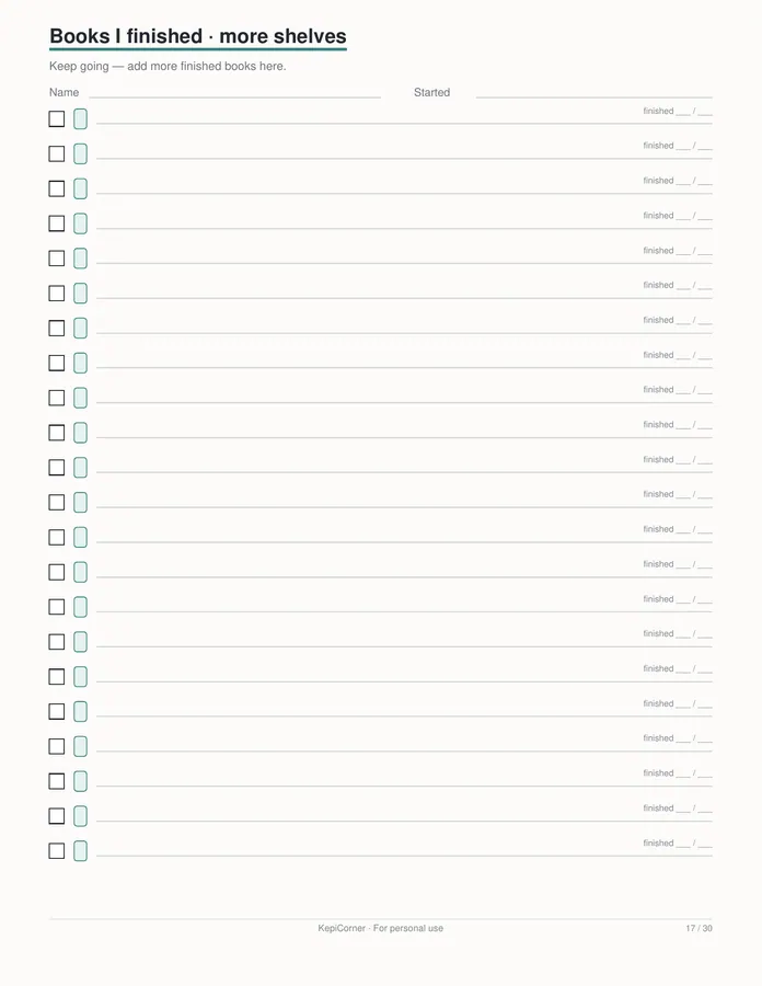 Kids Reading Log printable – page 17 of 30, rendered from Kids-Reading-Log-Book-Tracker-Letter.pdf