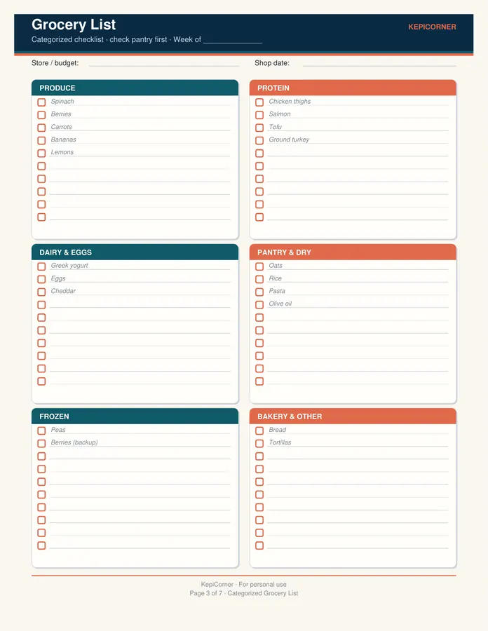 Weekly Meal Planner & Grocery List printable – page 3 of 7, rendered from Weekly-Meal-Planner-Grocery-Kit.pdf