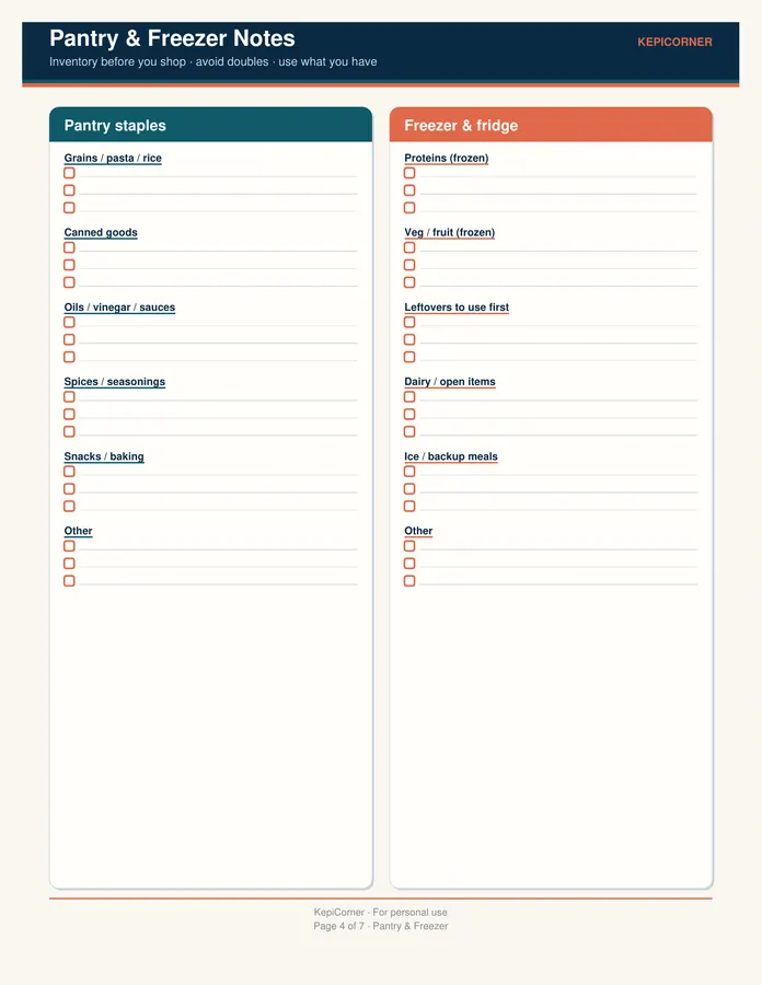 Weekly Meal Planner & Grocery List printable – page 4 of 7, rendered from Weekly-Meal-Planner-Grocery-Kit.pdf