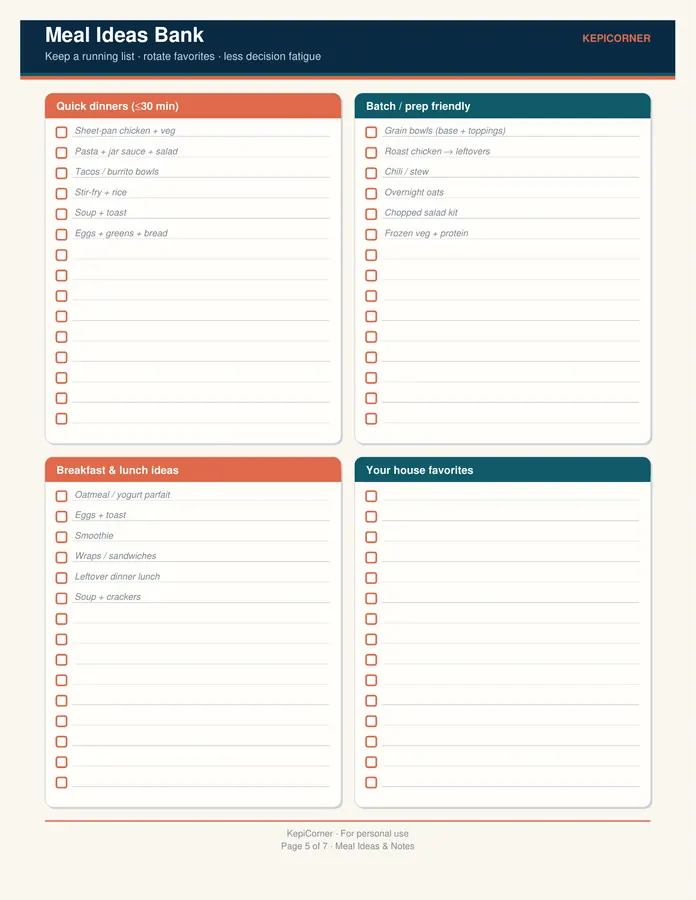 Weekly Meal Planner & Grocery List printable – page 5 of 7, rendered from Weekly-Meal-Planner-Grocery-Kit.pdf