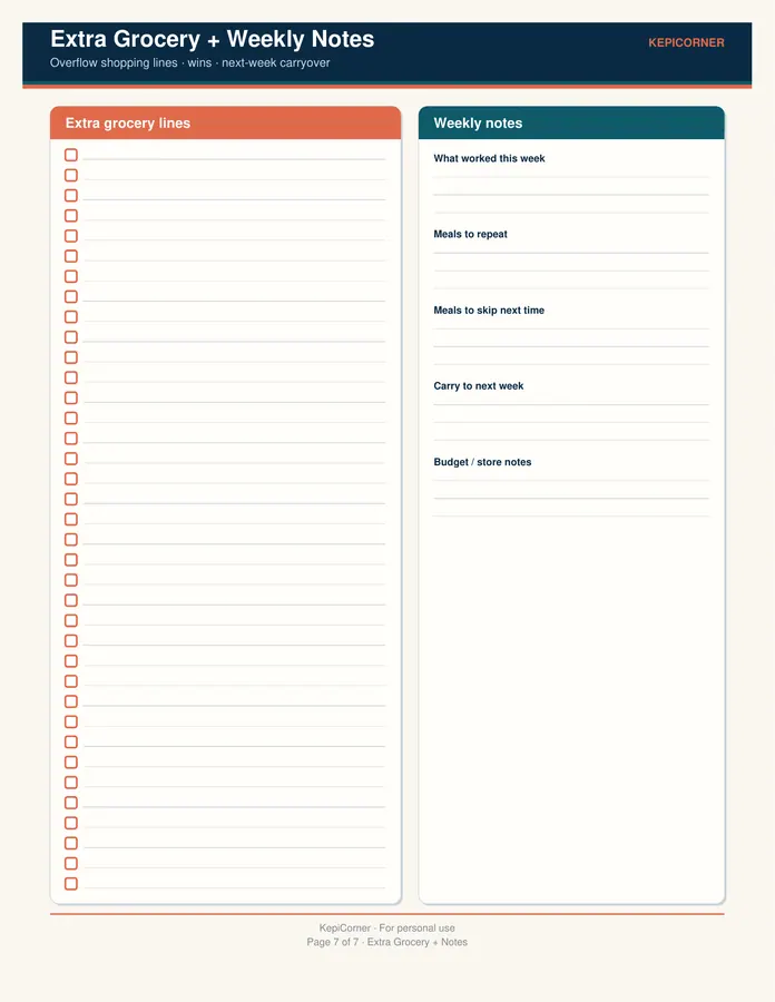 Weekly Meal Planner & Grocery List printable – page 7 of 7, rendered from Weekly-Meal-Planner-Grocery-Kit.pdf