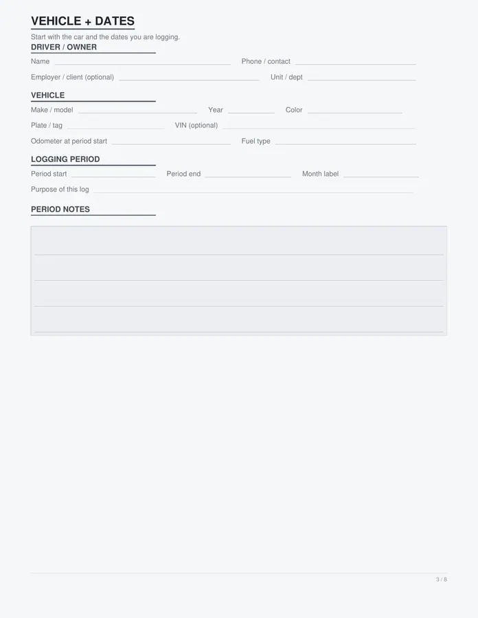 Mileage Log printable – page 3 of 8, rendered from Mileage-Log-Letter.pdf