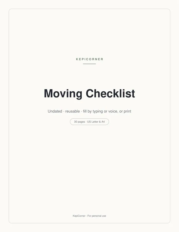 Moving Checklist printable – page 1 of 30, rendered from Moving-Checklist-Planner-Letter.pdf