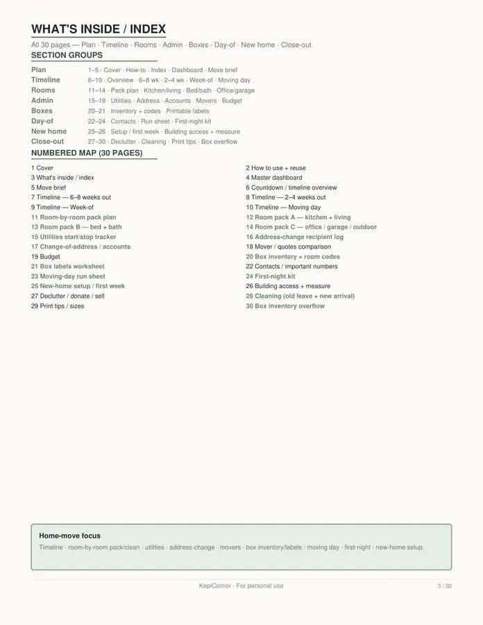 Moving Checklist printable – page 3 of 30, rendered from Moving-Checklist-Planner-Letter.pdf