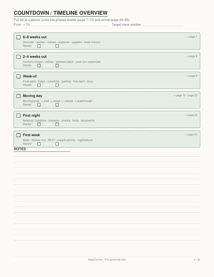 Moving Checklist printable – page 6 of 30, rendered from Moving-Checklist-Planner-Letter.pdf