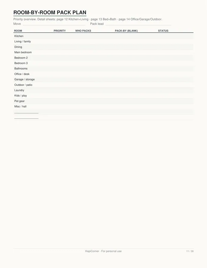 Moving Checklist printable – page 11 of 30, rendered from Moving-Checklist-Planner-Letter.pdf