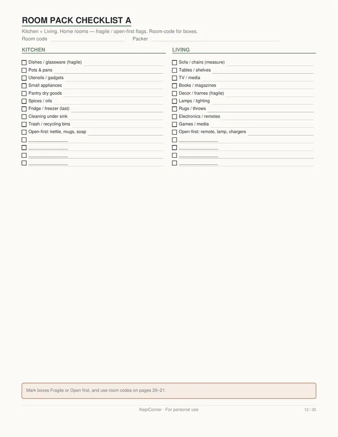Moving Checklist printable – page 12 of 30, rendered from Moving-Checklist-Planner-Letter.pdf