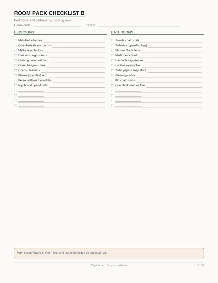 Moving Checklist printable – page 13 of 30, rendered from Moving-Checklist-Planner-Letter.pdf
