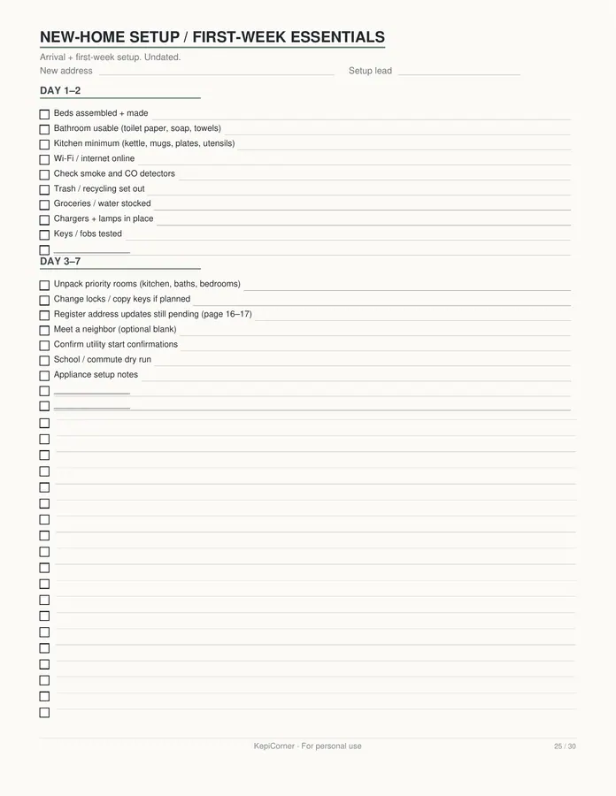 Moving Checklist printable – page 25 of 30, rendered from Moving-Checklist-Planner-Letter.pdf
