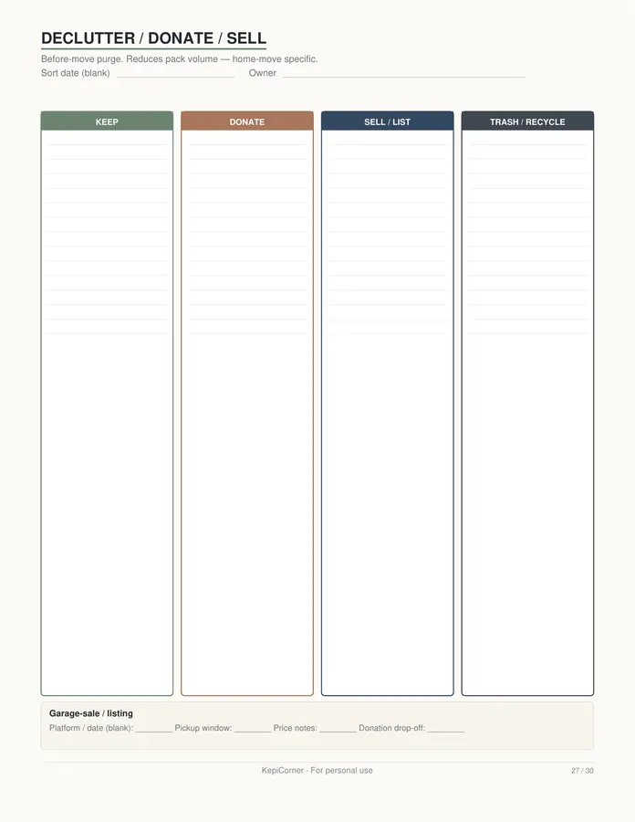 Moving Checklist printable – page 27 of 30, rendered from Moving-Checklist-Planner-Letter.pdf