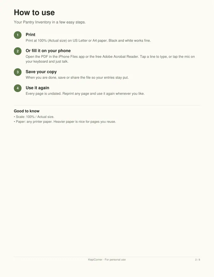 Pantry Inventory Checklist printable – page 2 of 8, rendered from Pantry-Inventory-Letter.pdf