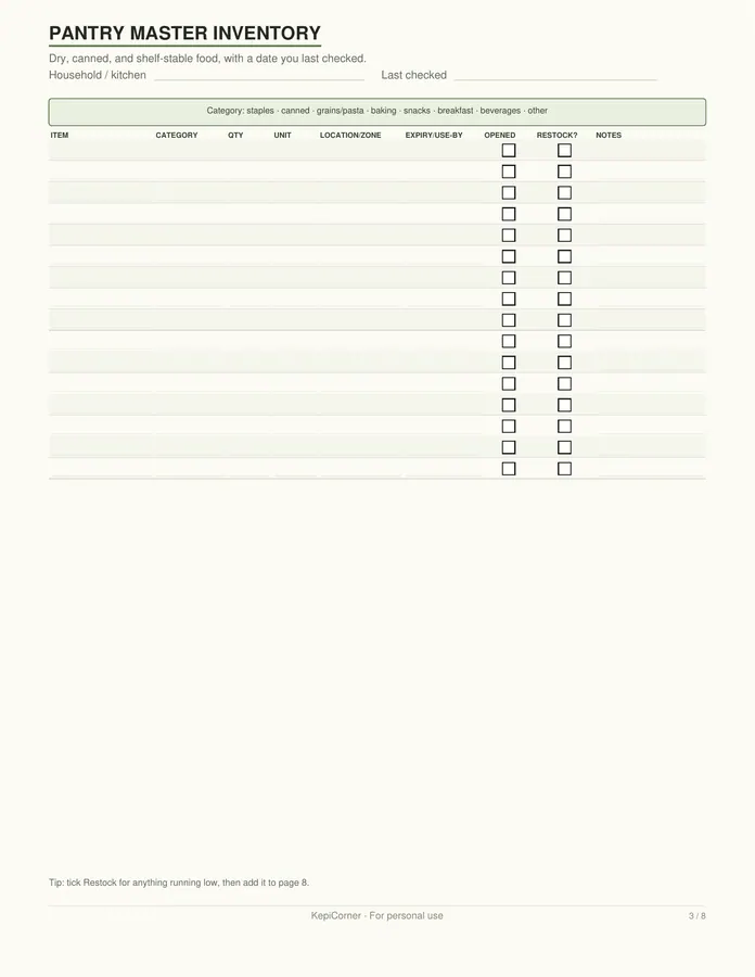 Pantry Inventory Checklist printable – page 3 of 8, rendered from Pantry-Inventory-Letter.pdf