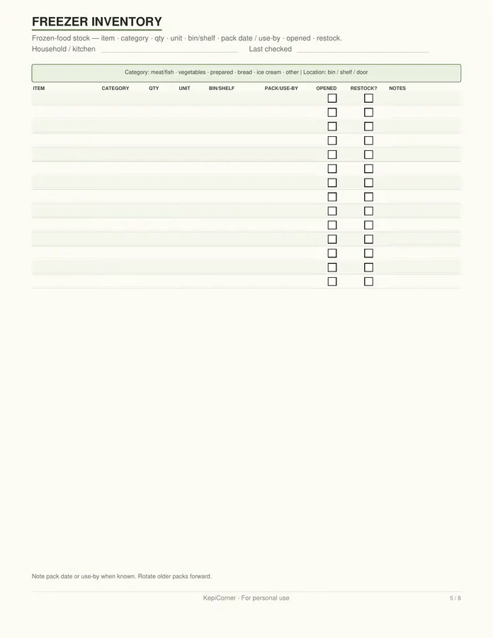 Pantry Inventory Checklist printable – page 5 of 8, rendered from Pantry-Inventory-Letter.pdf