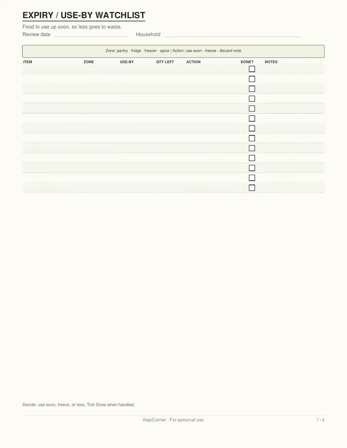Pantry Inventory Checklist printable – page 7 of 8, rendered from Pantry-Inventory-Letter.pdf