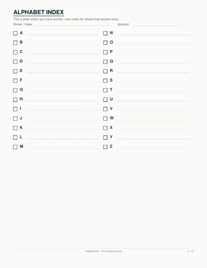 Password Log printable – page 3 of 12, rendered from Password-Log-Pack-Letter.pdf