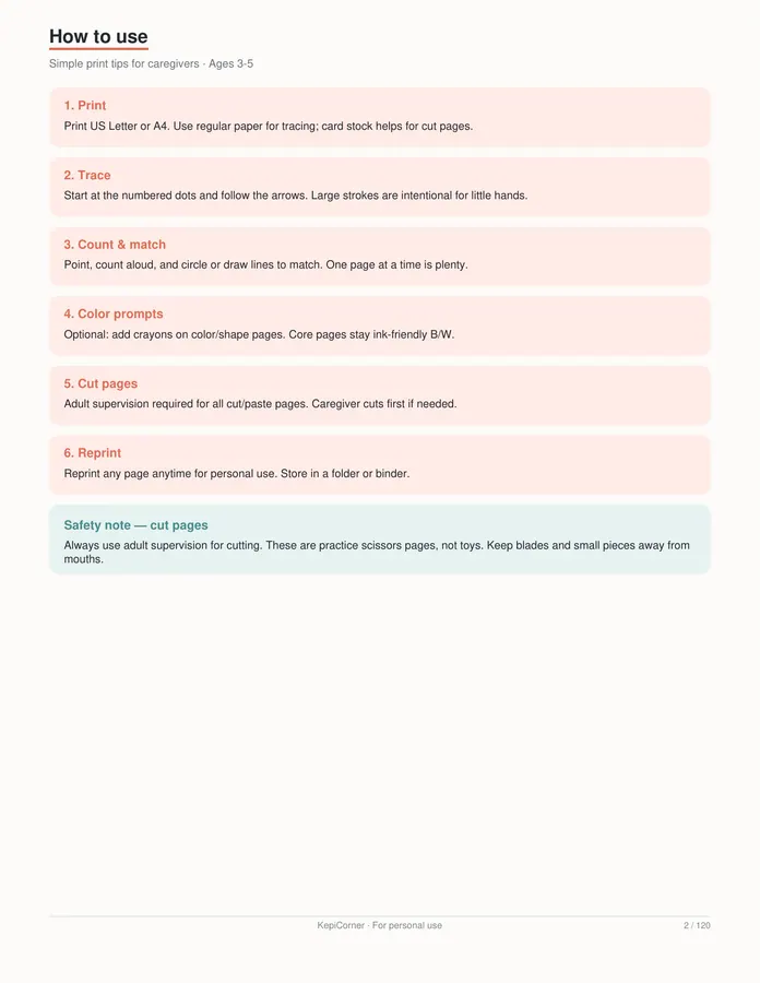 Pre-K Worksheets Ages 3–5 printable – page 2 of 120, rendered from PreK-Ages3-5-Learning-Worksheets-Letter.pdf