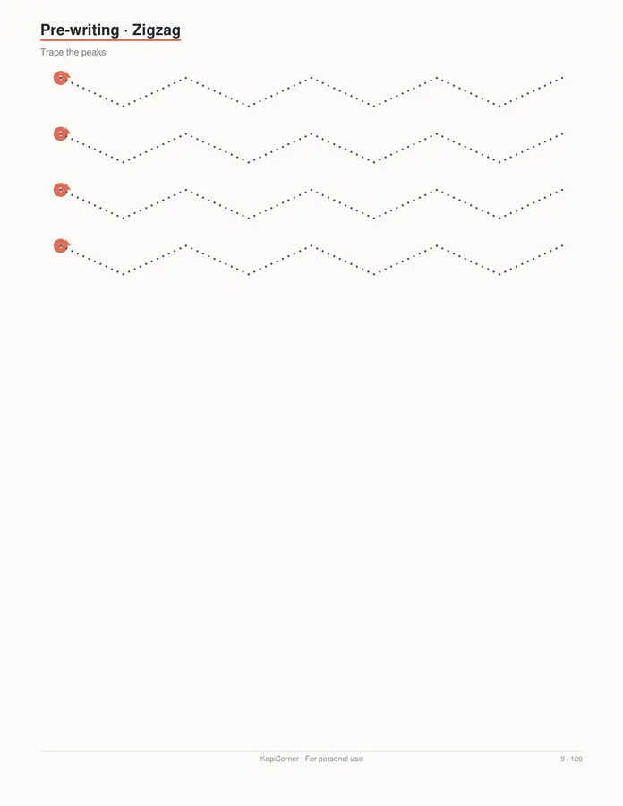 Pre-K Worksheets Ages 3–5 printable – page 9 of 120, rendered from PreK-Ages3-5-Learning-Worksheets-Letter.pdf