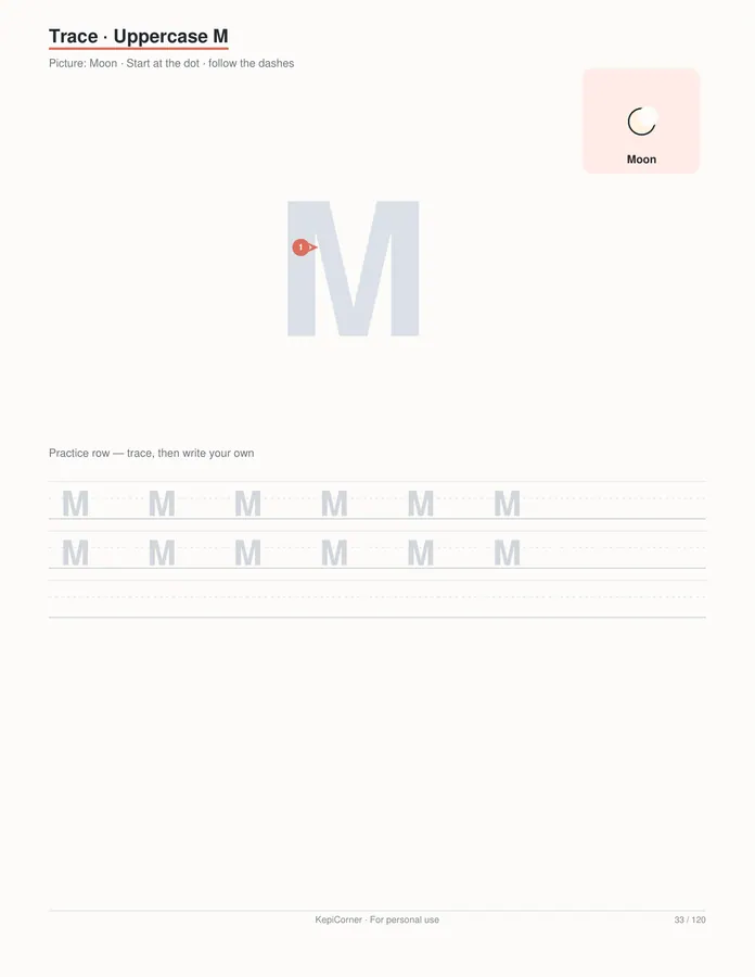 Pre-K Worksheets Ages 3–5 printable – page 33 of 120, rendered from PreK-Ages3-5-Learning-Worksheets-Letter.pdf