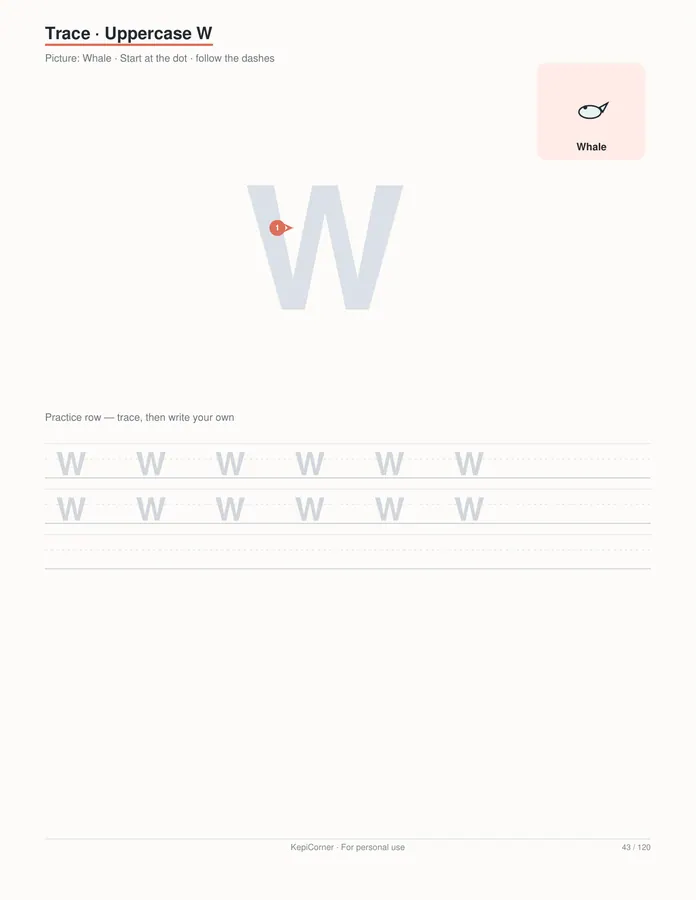 Pre-K Worksheets Ages 3–5 printable – page 43 of 120, rendered from PreK-Ages3-5-Learning-Worksheets-Letter.pdf