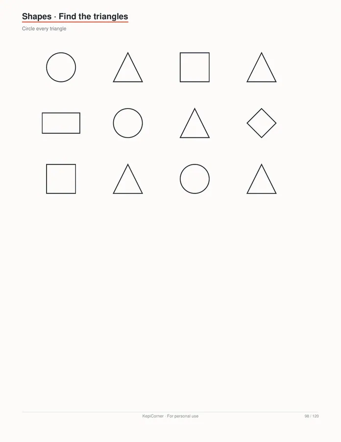 Pre-K Worksheets Ages 3–5 printable – page 98 of 120, rendered from PreK-Ages3-5-Learning-Worksheets-Letter.pdf