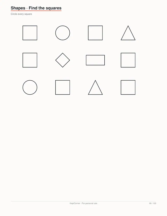 Pre-K Worksheets Ages 3–5 printable – page 99 of 120, rendered from PreK-Ages3-5-Learning-Worksheets-Letter.pdf
