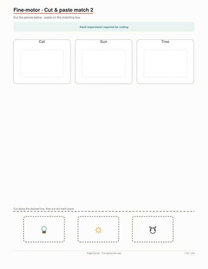 Pre-K Worksheets Ages 3–5 printable – page 110 of 120, rendered from PreK-Ages3-5-Learning-Worksheets-Letter.pdf