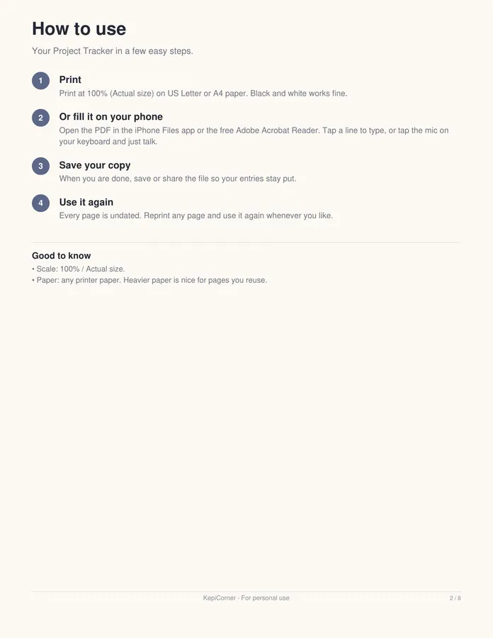 Project Tracker printable – page 2 of 8, rendered from Project-Tracker-Letter.pdf