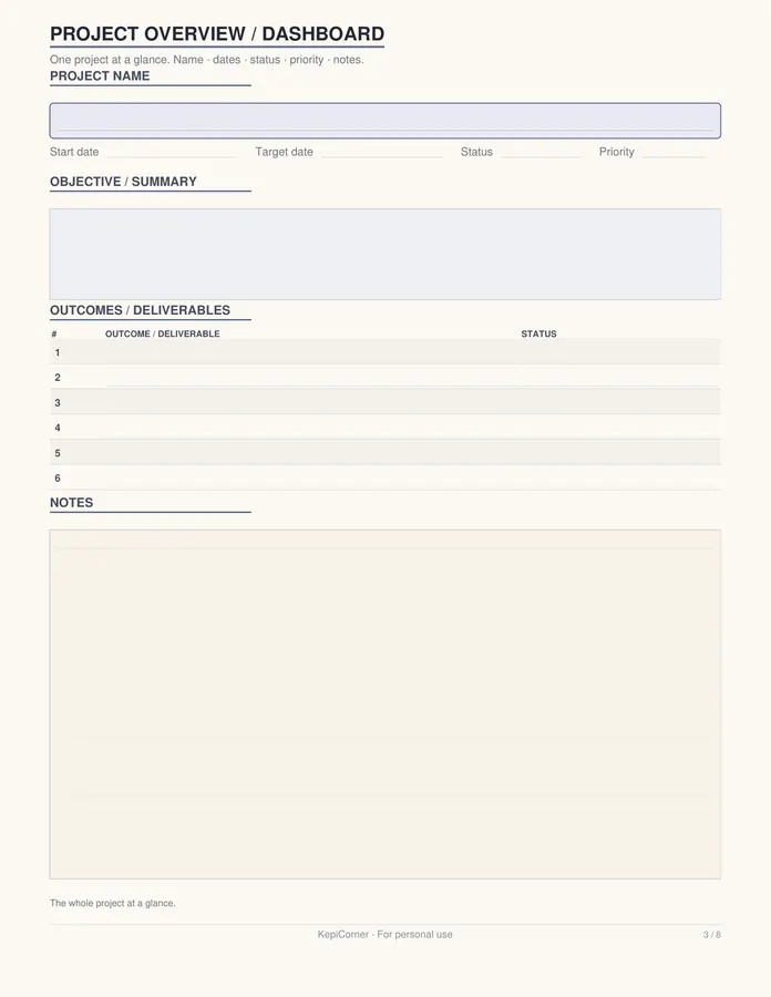 Project Tracker printable – page 3 of 8, rendered from Project-Tracker-Letter.pdf