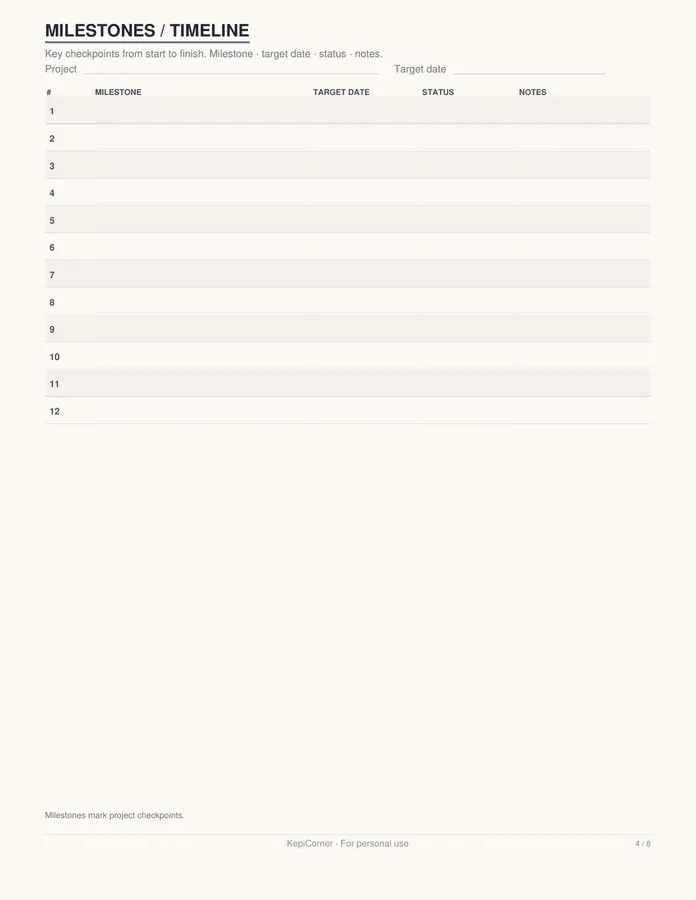 Project Tracker printable – page 4 of 8, rendered from Project-Tracker-Letter.pdf