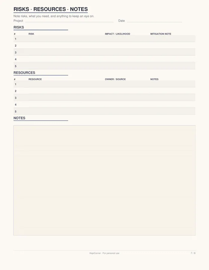 Project Tracker printable – page 7 of 8, rendered from Project-Tracker-Letter.pdf