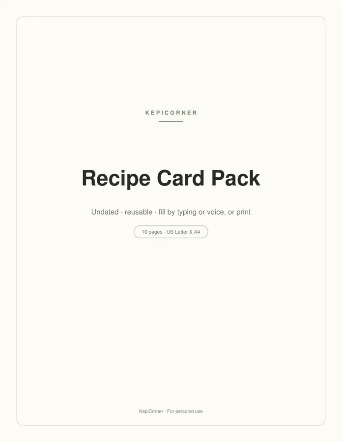 Recipe Binder Pages printable – page 1 of 10, rendered from Recipe-Card-Pack-Letter.pdf
