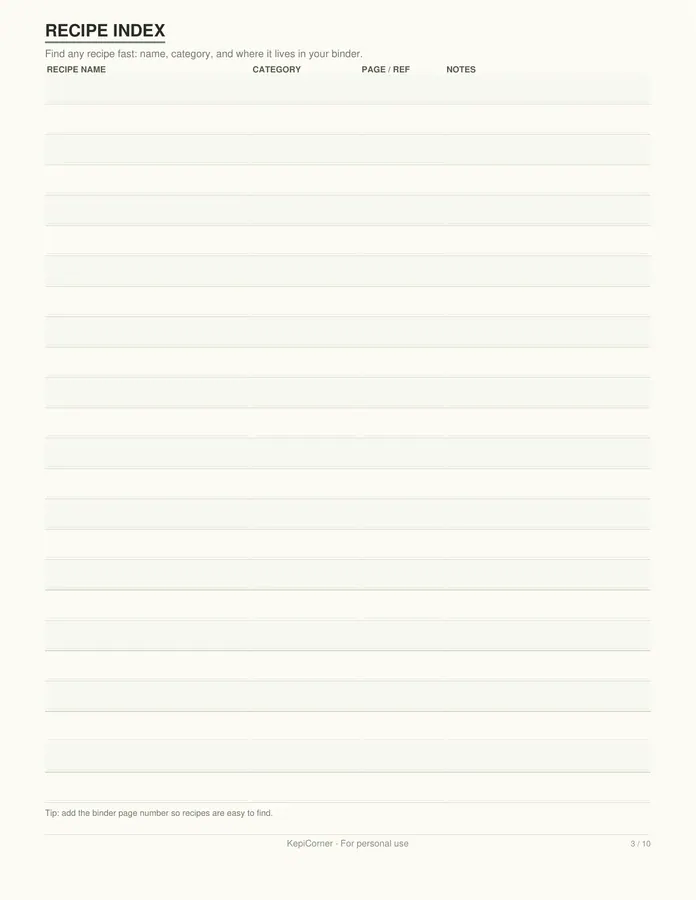 Recipe Binder Pages printable – page 3 of 10, rendered from Recipe-Card-Pack-Letter.pdf