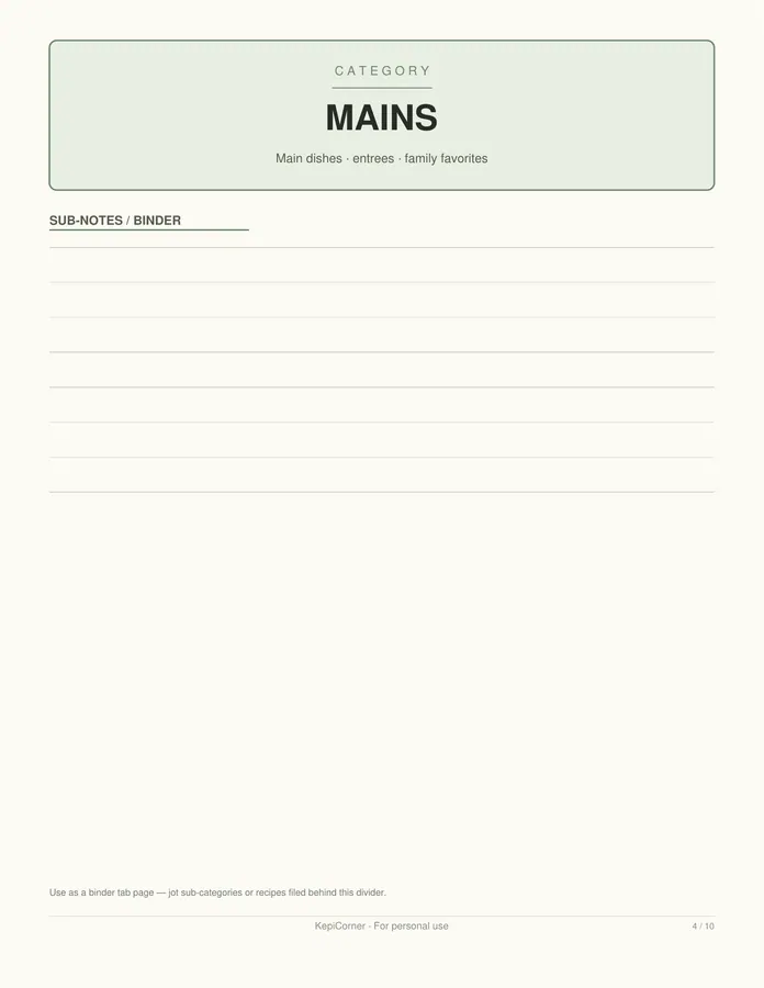 Recipe Binder Pages printable – page 4 of 10, rendered from Recipe-Card-Pack-Letter.pdf