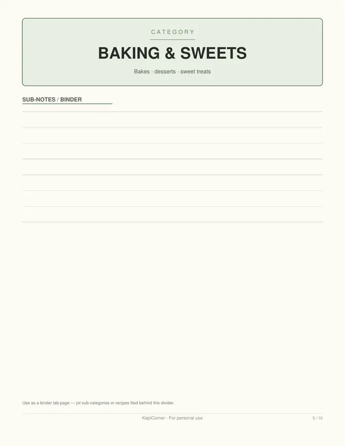 Recipe Binder Pages printable – page 5 of 10, rendered from Recipe-Card-Pack-Letter.pdf
