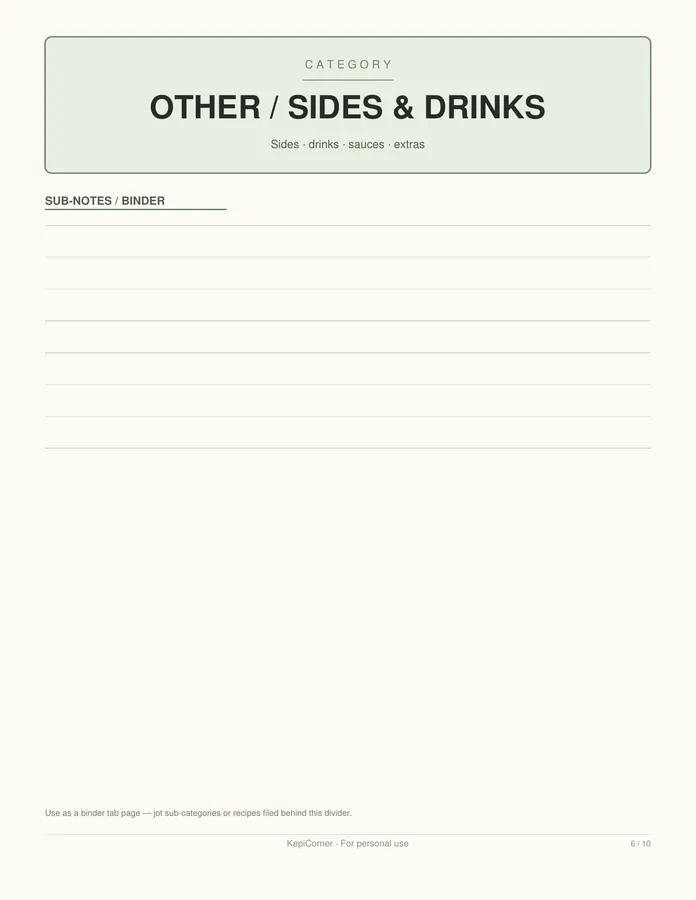 Recipe Binder Pages printable – page 6 of 10, rendered from Recipe-Card-Pack-Letter.pdf