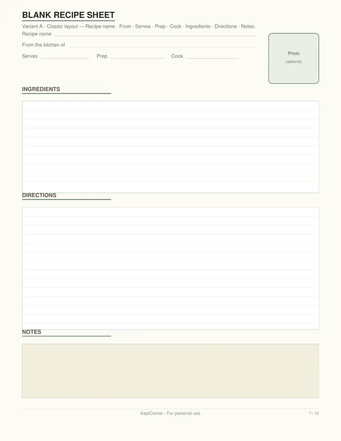 Recipe Binder Pages printable – page 7 of 10, rendered from Recipe-Card-Pack-Letter.pdf