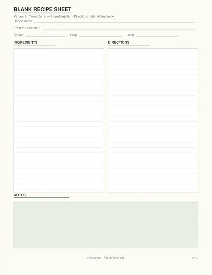 Recipe Binder Pages printable – page 8 of 10, rendered from Recipe-Card-Pack-Letter.pdf