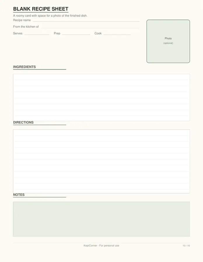 Recipe Binder Pages printable – page 10 of 10, rendered from Recipe-Card-Pack-Letter.pdf