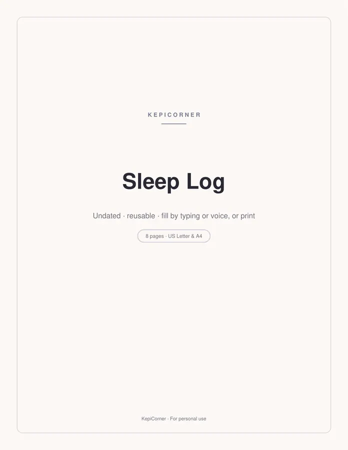 Sleep Log printable – page 1 of 8, rendered from Sleep-Log-Letter.pdf