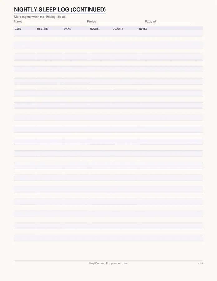 Sleep Log printable – page 4 of 8, rendered from Sleep-Log-Letter.pdf