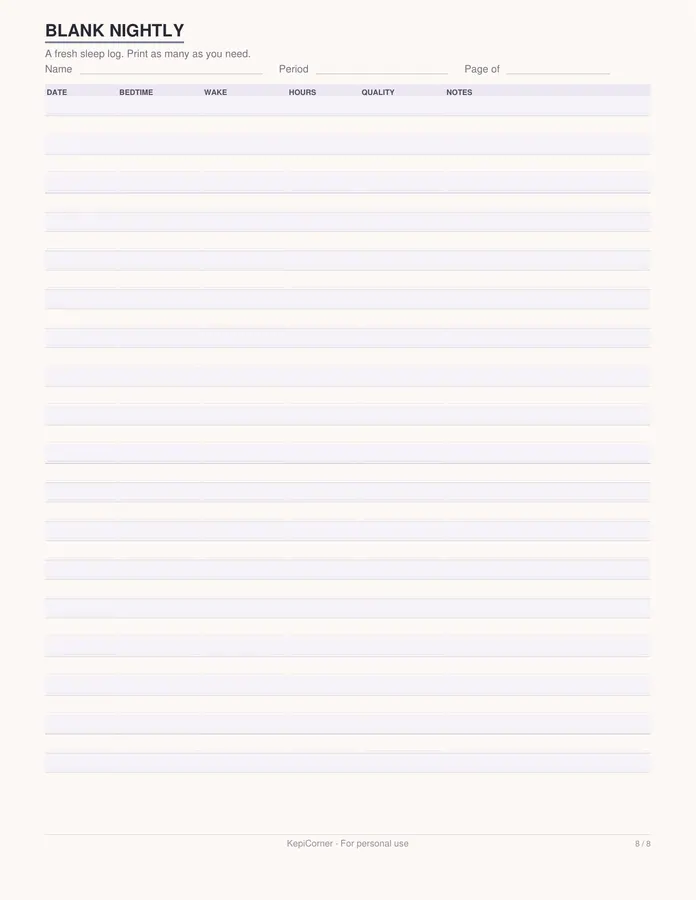 Sleep Log printable – page 8 of 8, rendered from Sleep-Log-Letter.pdf