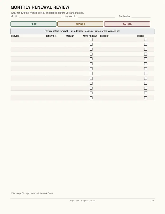 Subscription Tracker printable – page 4 of 6, rendered from Subscription-Tracker-Letter.pdf