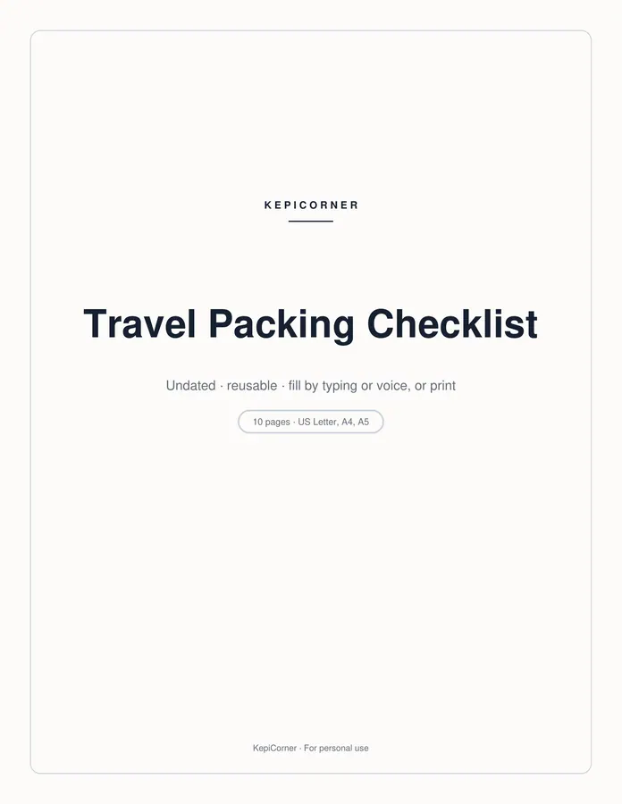 Travel Packing Checklist printable – page 1 of 10, rendered from Travel-Packing-Checklist-Letter.pdf