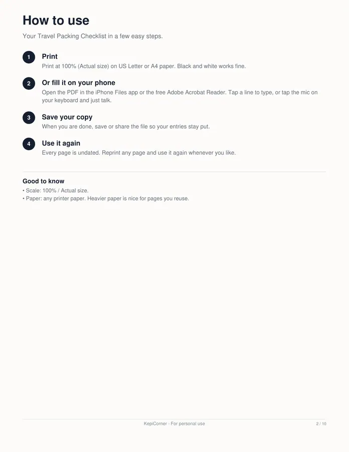 Travel Packing Checklist printable – page 2 of 10, rendered from Travel-Packing-Checklist-Letter.pdf